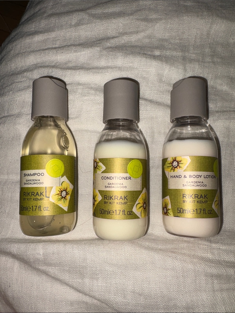 RikRak Gardenia Sandalwood trio - shampoo, conditioner, and body lotion